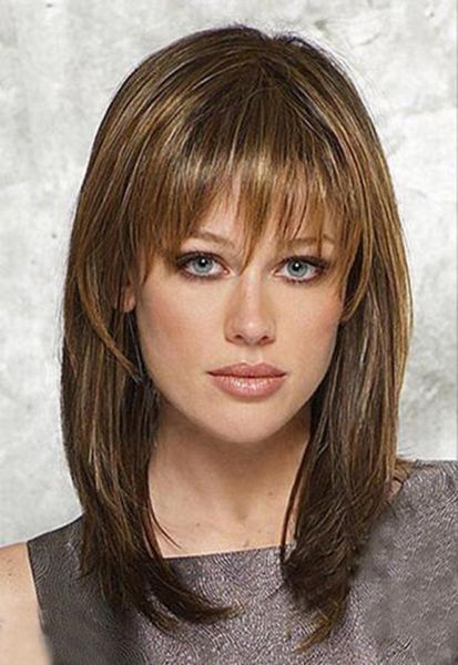 

fashion hair style medium long straight womens wig 012349357029, Black