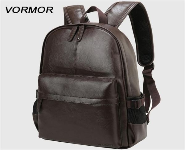 

vormor brand waterproof 14 inch lapbackpack men leather backpacks for teenager men casual daypacks mochila male 2203293627173