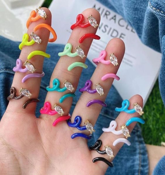 

10pcs rainbow neon enamel open adjusted wrap wire band finger women rings3899131, Golden;silver