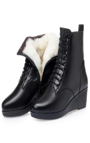 

new fashion cowhide leather boots black shoes women039s boots large size nonslip wedges warm plush wool winter sno7735784