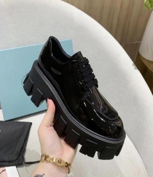 

brand shoes thick soled p triangle lefu shoes for women 2023 spring fashion versatile flat bottomed nonslip black shiny leather s6480486