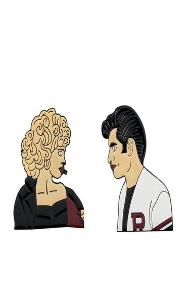 

creative movie grease sandy and danny hard enamel pin set brooches badges lapel pin set grease jewelry accessories gift3765305, Blue