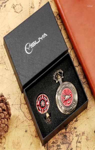 

pocket watches classic fire fighter themed necklace watch gift box set bronze chain quartz vintage timepiece thanksgiving present2568845, Slivery;golden
