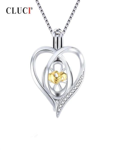

cluci 925 locket for women necklace jewelry making 925 sterling silver heart zircon pearl cage pendant sc362sb83449413712466