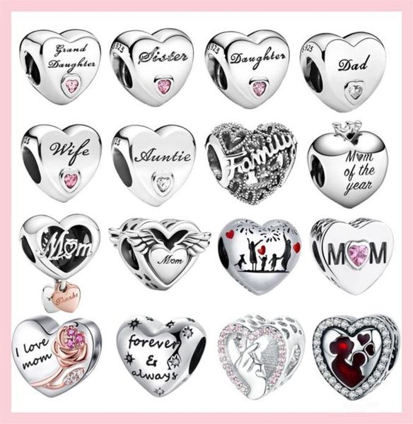 

genuine 925 silver charm heart love mom family tree beads fit pandora bracelet jewelry5145243, Black