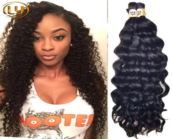 

7a brazilian deep curly bulk hair for mini braiding bulk hair unprocessed 50g bulk human hair no weft extensions5250445, Black