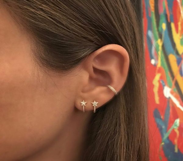 

whole cute star earring arround ear wire micro pave sparking cz cute star stud for girl women christmas gift 20213466048, Golden;silver