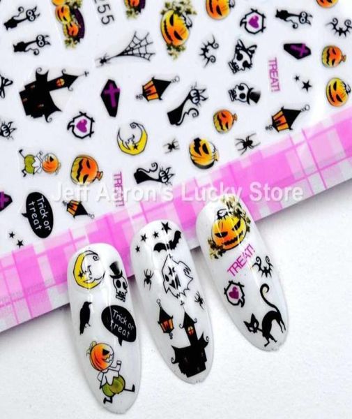 

4pcs selfadhesive halloween nail sticker decals for nail art decorations fake nails accessoires ghost pumpkin head f2552607767731, Black