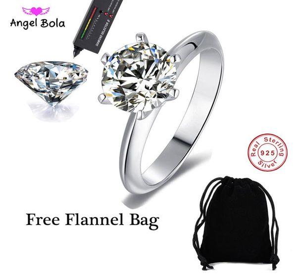 

100 925 sterling silver moissanite certified diamond ring test canon classic round design de color vvs clarity timeless feminine 2095435, Golden;silver