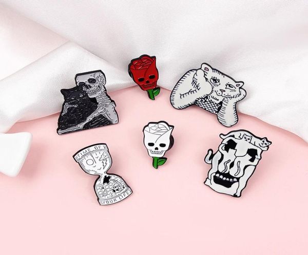 

punk style brooches pin for women kids time of stand clock skll flower fahsion jewelry shirt coat dress denim bag decor enamel pin1665327, Gray