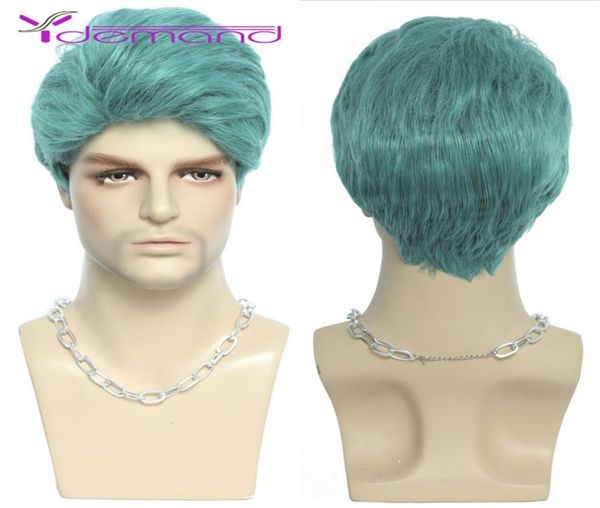 

synthetic green cosplay wigs man curly hair heat resistant male wig8277329, Black
