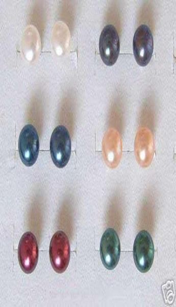 

6 pairs 775mm freshwater cultured pearl stud earrings01239666292, Golden;silver
