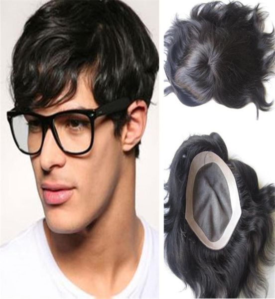 

men toupee fashion lace base with thin skin 1b indian straight hair 6inch short men toupees fast express delivery3529795, Black