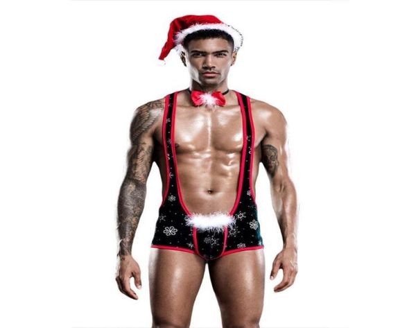 

pub men039s lingerie set with hat men039s polyester mankini boxer wrestling singlet jockstrap lingerie christmas x9233160, Red;black