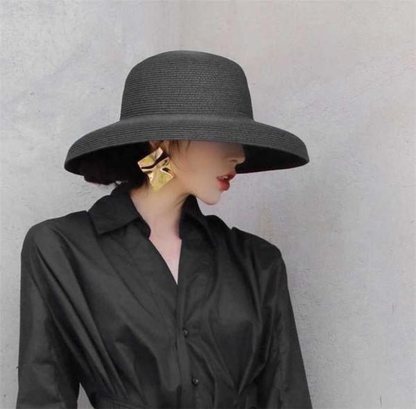 

maxsiti u summer hepburn style vintage design straw hat women girls solid color beach holiday big sun cap 2201122257635, Blue;gray