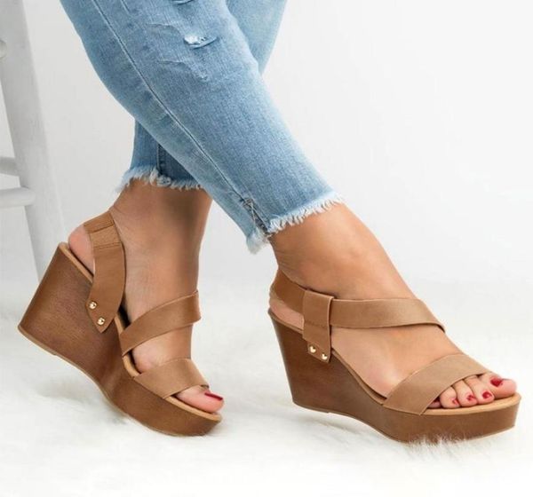 

women shoes open toe casual platform wedge sandals cork elastic strap summer a2278375450, Black
