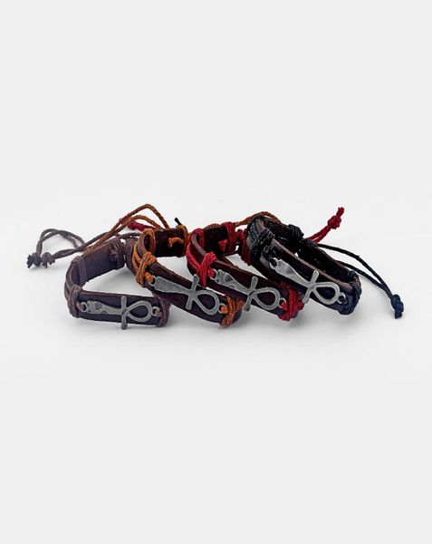 

12pcs mixed mens womens wrap leather egypt ankh charm bracelet9871958, Golden;silver
