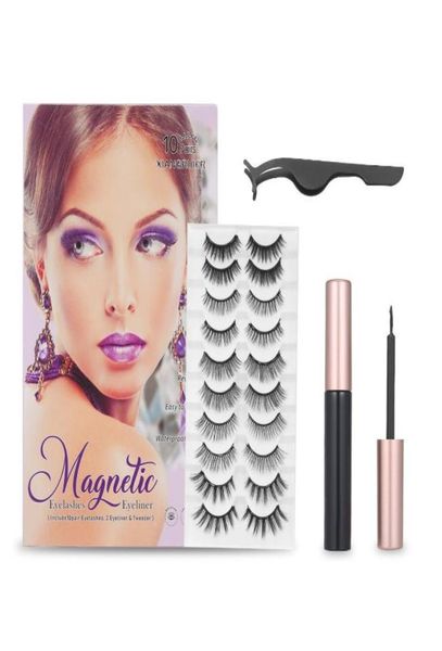 

10 pairs false eyelashes 2 pcs magnetic eyeliner with tweezers upgraded magnetic eyeliner and eyelashes kit6993032
