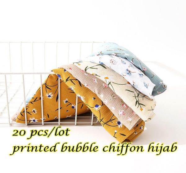

new design printed bubble chiffon scarf hijab flower long shawls women floral head scarf fashion muslim headband scarves 20pcs8572632, Blue;gray