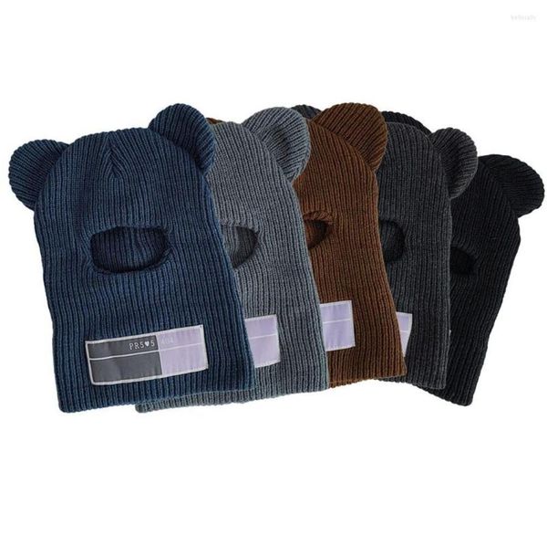 

berets ears knit cap balaclava mouse ski mask winter warm scarves artificial wool hats men and women beanies thick7428539, Blue;gray