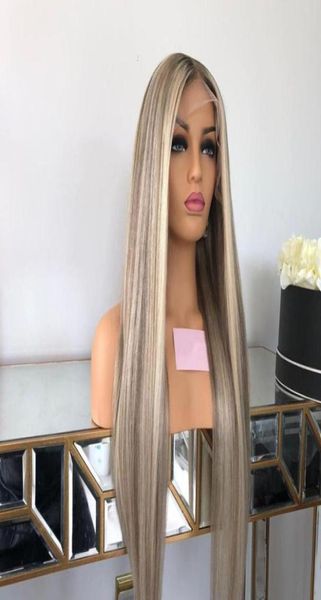 

lace wigs long straight ash blonde highlights 60 front human hair 150 density 13x434861081107355, Black;brown