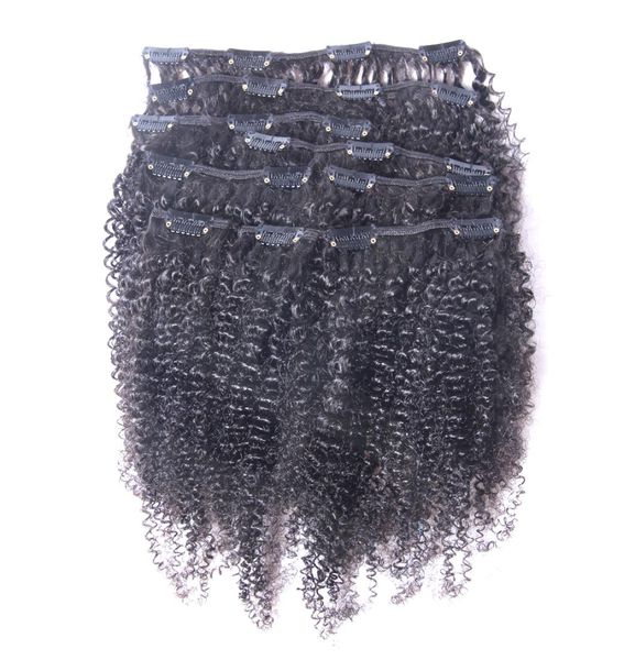 

virgin afro kinky curly clip in human hair extensions natural black full head brazilian remy hair clip ins 4165422, Black;brown