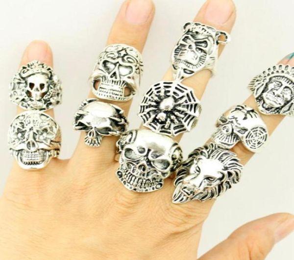 

whole lots 50pcs vintage skull carved biker men039s silver plated rings jewelry all big size99671721327975, Golden;silver