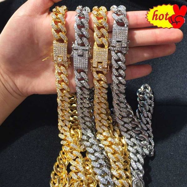 

designer jewelry gold iced out cuban link chain hiphop miami men necklace, Silver