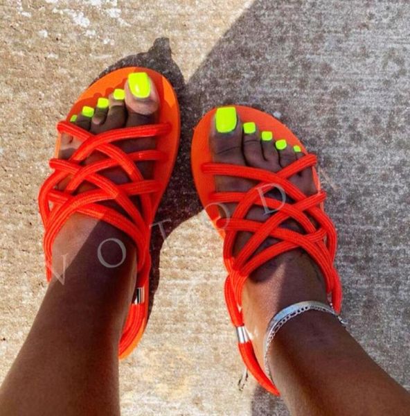 

sandals summer women beach slippers woman cross straps ladies open toe braided rope slides female roman flat flip flop5409131, Black