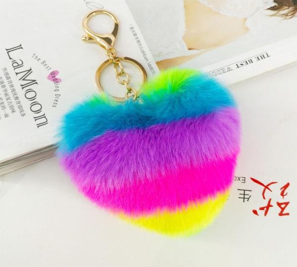 

heart pompoms keychain rainbow plush balls key chains decorative pendant for women bag accessories keychains car fashion keyring4936910, Silver