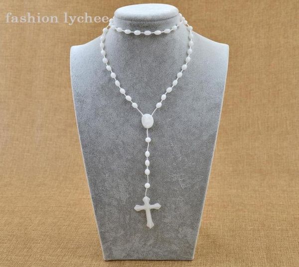 

catholic religious virgin mary rosary necklaces handmade white color long beads chain necklace prayer jewelry7553295, Silver