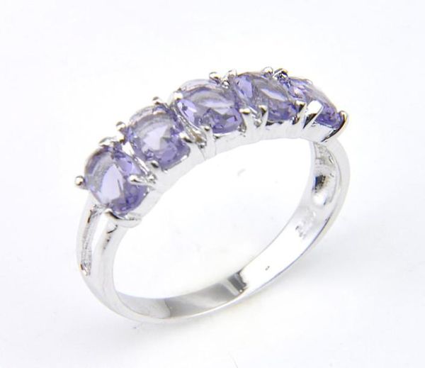 

luckyshine new arrival full new oval 5 stone natural amethyst 925 sterling silver plated for women charm gift idea rings s82352425536428, Golden;silver