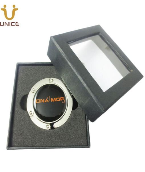 

moq 100 pcs custom your logo table purse hanger not mirror beauty bag holder customized handbag hook window gift box business pr1768190