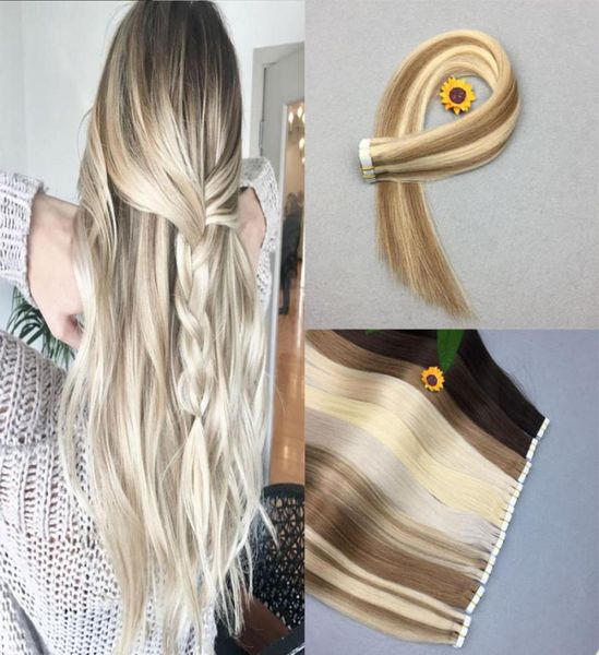 

pu tape in hair human hair extension silky straight 100 remy human hair 60 platinum blonde party style 2722184, Black
