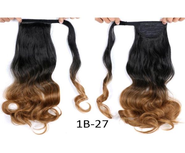 

lans 22 inch long curly ponytail heat resistant clip in tail hair extensions 110gpc wrap on synthetic hair ponytails ls10e8424754, Black