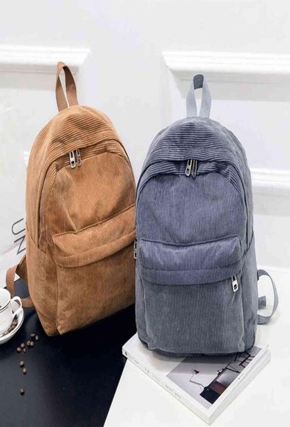 

daily large capacity school bags women corduroy travel shopping backpack solid color zipper student knapsack y11052632461