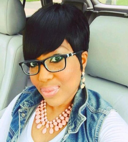 

7a grade glueless silky straight short brazilian hair none lace wigs for black women8583810, Black;brown