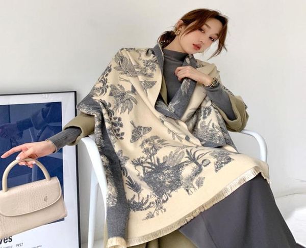 

2020 winter scarf women cashmere lady stoles design print female warm shawls and wraps thick reversible scarves blanket7230977, Blue;gray