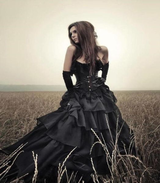 

black gothic wedding dresses 2019 layers strapless slim corset basque skirt halloween costumes wedding gowns custom made size 2318896, White