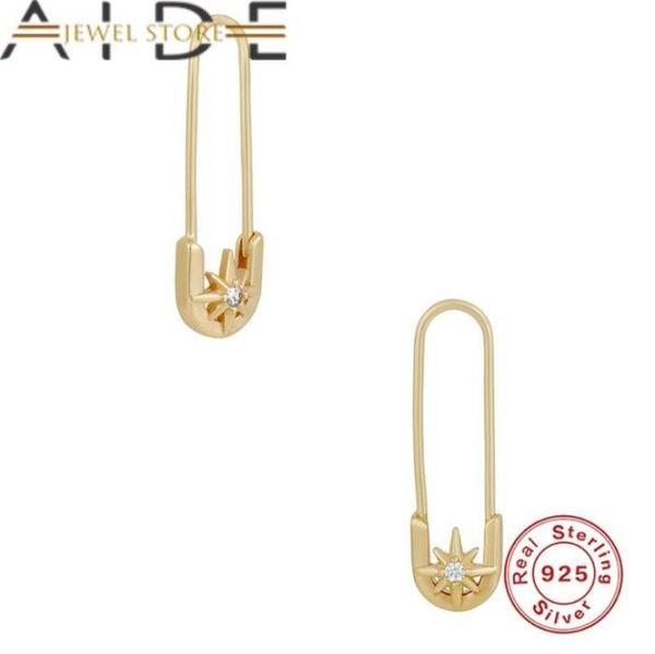 

hoop huggie aide 925 sterling silver safety pin earring for women prevent allergy zircon paperclip round circle earrings female 9681943, Golden;silver