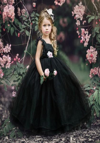 

elegant black flower girls dresses gown with tulle handmade flower fluffy sleeveless first holy communion backless girls pageant d5038757, White;blue