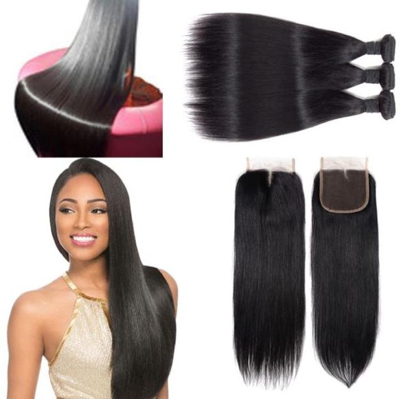 

10a grade brazilian virgin hair 3 piece with lace closure natural color 100 human hair whole bundles virgin hair sell5342674, Black;brown