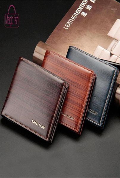 

magic fish 2019 new vintage men leather wallet short slim male purses money clip multicard position16631922, Red;black