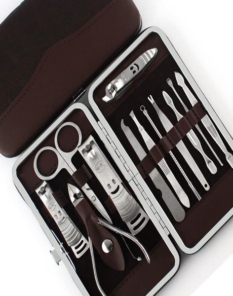 

12 pcs stainless steel nail clipper cutter trimmer ear pick grooming kit manicure pedicure toe nail tools set with case t81906191730921