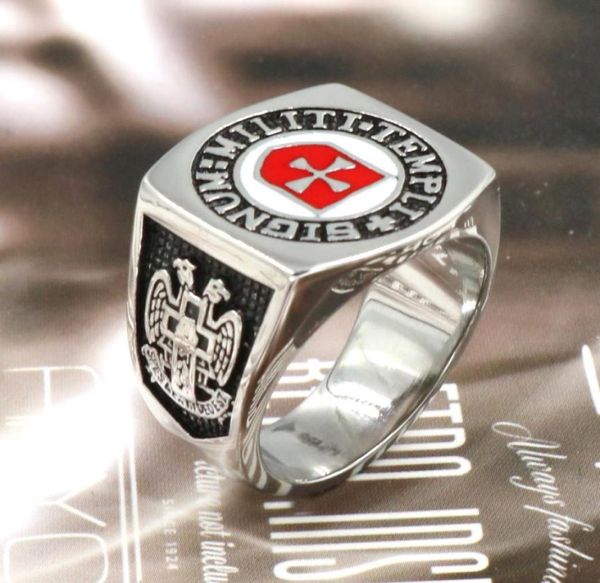 

new male iron knights templar cross silver mason masonic band stainless steel ring vintage mason jewelry rings for men wom8537845