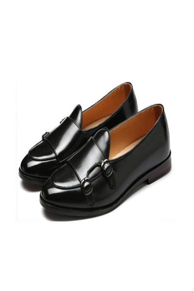 

fashion men loafer new handmade retro double monk buckle straps casual shoes men moccasins for men leather flat shoes4382315, Black