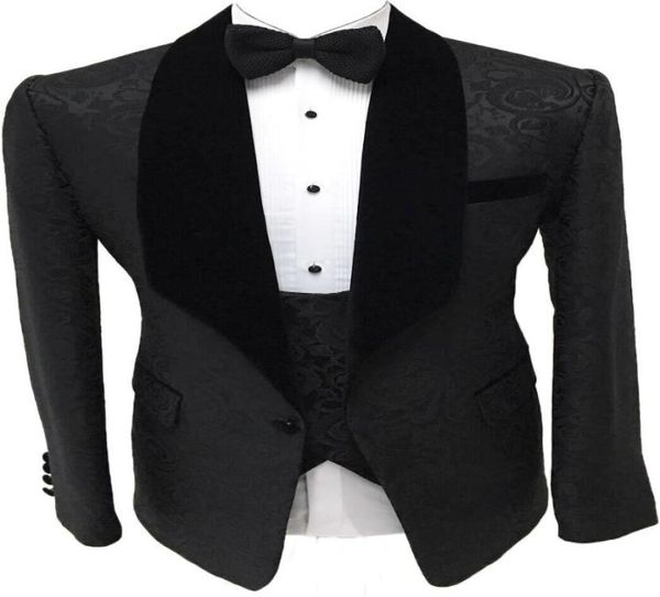 

groomsmen black pattern groom tuxedos shawl velvet lapel men suits side vent weddingprom man jacketpantstievest 9740887, Black;gray