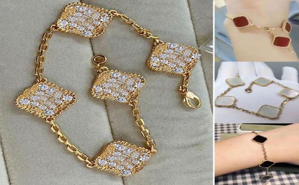 

luxury designer bracelets clover bracelet charm elegant classic fashion 18k agate shell holiday wedding couple jewelry gift gold s8487889, Golden;silver