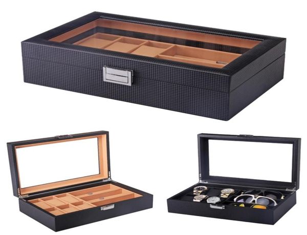 

luxury 63 slots handmade carbon fiber watch box watch case clock box time for organizer8495217, Black;blue