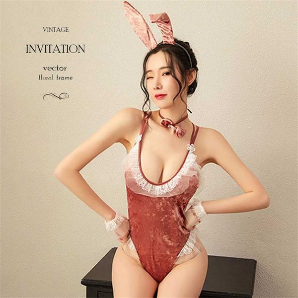 

50% off ribbon factory store pornographer ice velvet bunny no take onesie uniform set, Red;black